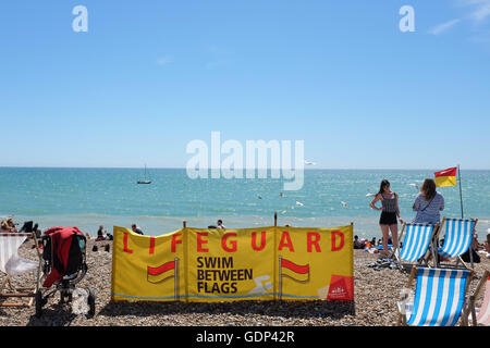 A 'lifeguard' sign on Brighton beach in the south of England. Stock Photo