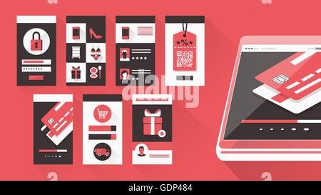 User interface shopping set for smartphone and mobile with icons set Stock Vector