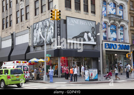 Fashion billboards for large sized women along Fulton Mall at Smith Street in downtown Brooklyn, New York. Stock Photo