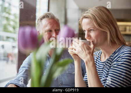 Mature couple in coffee shop drinking coffee Stock Photo