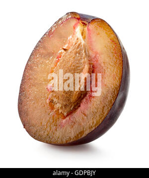 half of plum isolated on the white background. Stock Photo