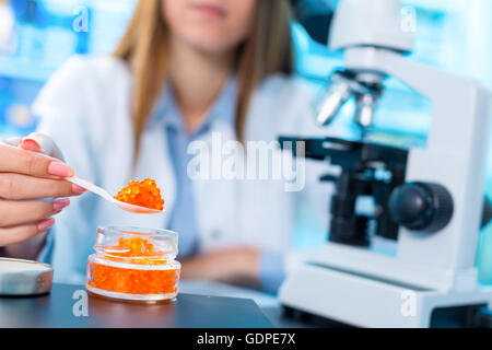 Check red caviar in the laboratory Stock Photo
