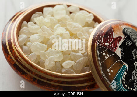 Mastic tears of Chios in a Greek bowl Stock Photo