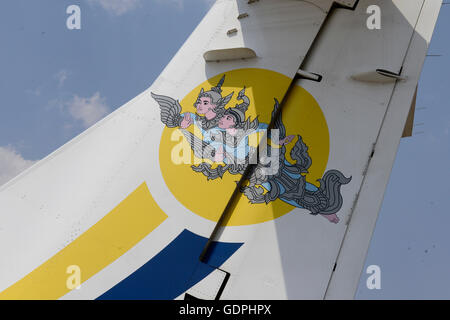 A Airplane of the Air KBZ at the Airport in Heho near the Lake Inle in Myanmar in Southeastasia. Stock Photo