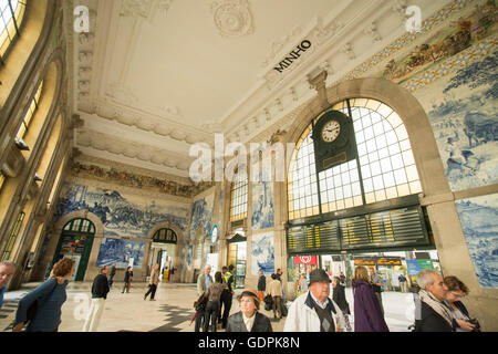 the train station San Bento in the city centre of Porto in Porugal in Europe. Stock Photo