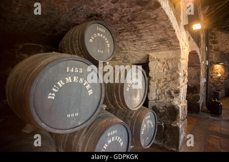 one of the Port wine Cellar of Burmester at the waterfront  on the Douro River in Ribeira in the city centre of Porto in Porugal Stock Photo