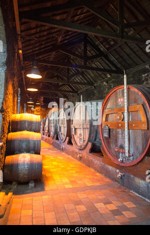 one of the Port wine Cellar of Burmester at the waterfront  on the Douro River in Ribeira in the city centre of Porto in Porugal Stock Photo