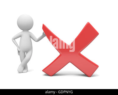 A 3d man standing by red check mark Stock Photo