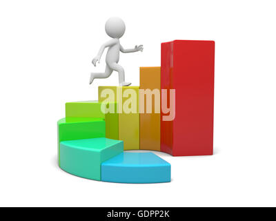 3d man running toward the top of the colorful business graph Stock Photo