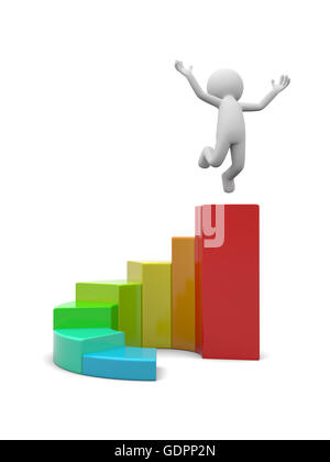3d man jumping on colorful business graph Stock Photo