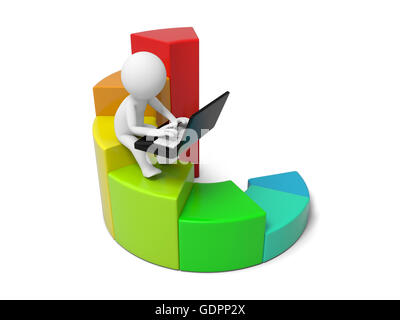 3d man sitting with Laptop on colorful business graph Stock Photo