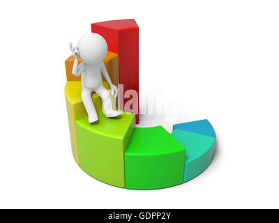 3d man, businessman sitting on colorful business graph Stock Photo