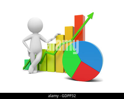 3d man standing beside the colorful business graph Stock Photo