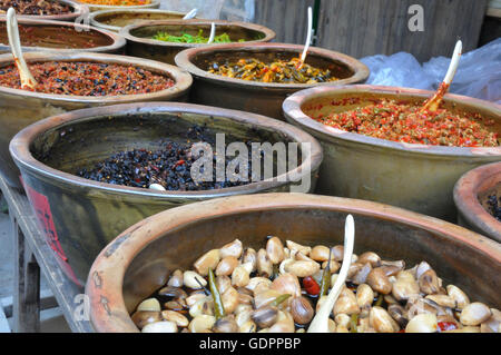 Sauces and Spices for Sale in Huangyao, Guangxi, China Stock Photo