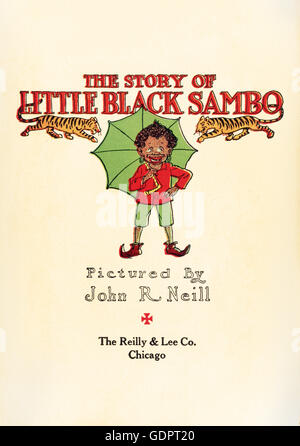 Title page from 'The Story of Little Black Sambo' by Helen Bannerman (1862-1946) with illustrated by John R. Neill (1877-1943) published in the United States in 1908. See description for more information. Stock Photo