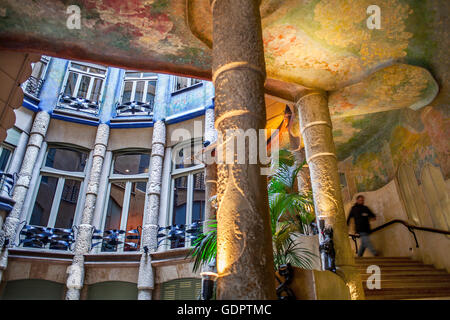 inner courtyard, Casa Mila, La Pedrera, Barcelona, Catalonia, Spain Stock Photo