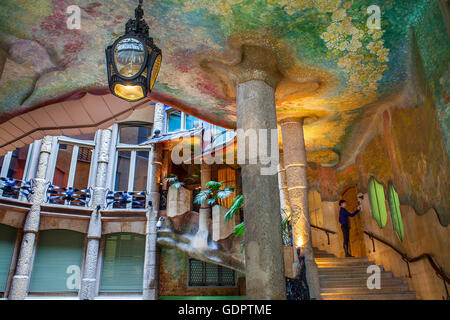 inner courtyard, Casa Mila, La Pedrera, Barcelona, Catalonia, Spain Stock Photo