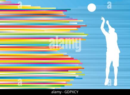 Basketball player white silhouette vector illustration on colorful background Stock Vector