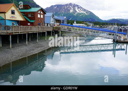 Gift shops at the Small Boat Harbor, Resurrection Bay in Seward, Alaska Stock Photo