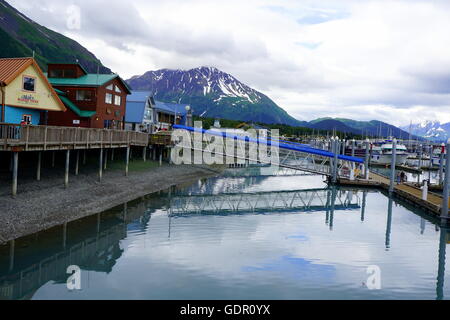 Gift shops at the Small Boat Harbor, Resurrection Bay in Seward, Alaska Stock Photo