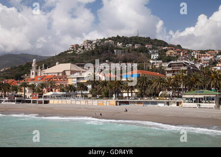 geography / travel, Italy, Liguria, Riviera, Pietra Ligure, city view, beach, Additional-Rights-Clearance-Info-Not-Available Stock Photo