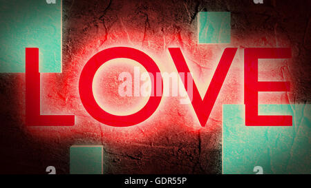 San Valentine card. Neon shine LOVE word in 3D effect Stock Photo