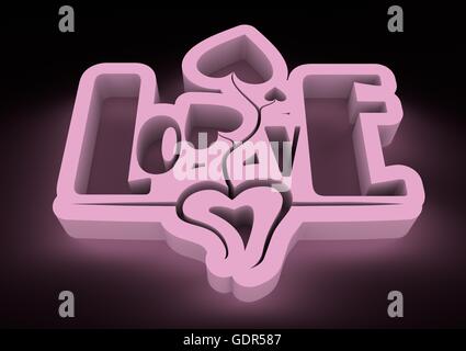 San Valentine card. Neon shine LOVE word in 3D effect Stock Photo