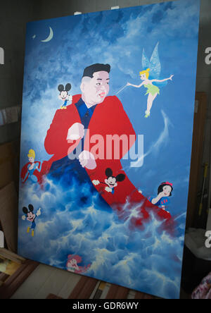 Kim il-sung sun and disney characters by sun mu artist, National capital area, Seoul, South korea Stock Photo