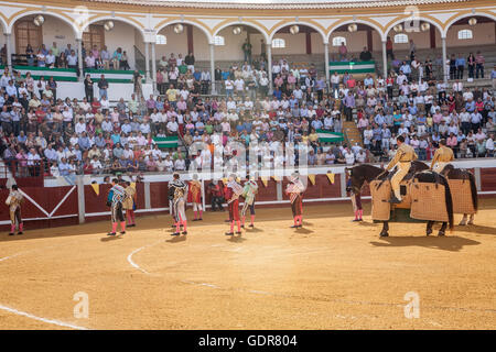 Spanish Bullfighter Bullfighters in the paseíllo keeping minute's silence during the 20th anniversary of the death of Bullfighte Stock Photo