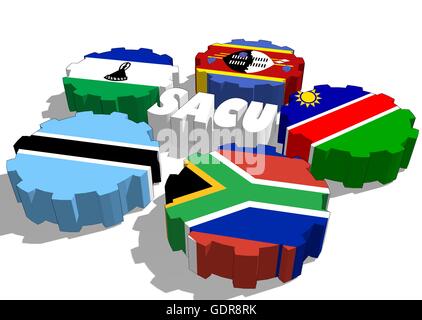 Southern African Customs Union members national flags Stock Photo