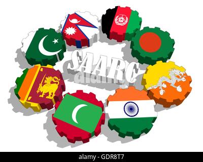 South Asian Association for Regional Cooperation members flags on gears Stock Photo