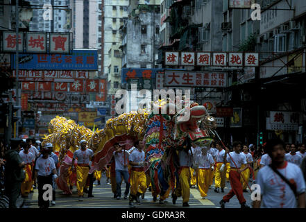 the Dragon festival at the Chinese newyear in Hong Kong in the south of China in Asia. Stock Photo