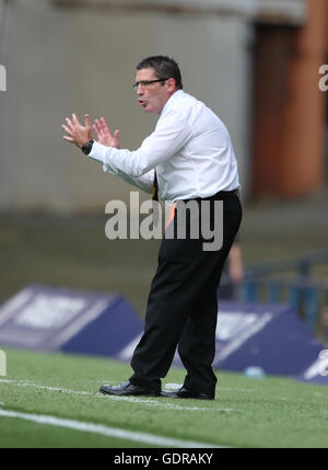 Annan Athletic manager Jim Chapman during game against Rangers during the Betfred Cup, Group F match at the Ibrox Stadium, Glasgow. Stock Photo