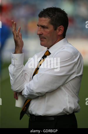 Annan Athletic manager Jim Chapman during game against Rangers during the Betfred Cup, Group F match at the Ibrox Stadium, Glasgow. Stock Photo