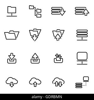 Vector line ftp icon set on white background Stock Vector