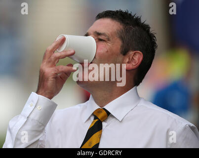 Annan Athletic manager Jim Chapman during game against Rangers during the Betfred Cup, Group F match at the Ibrox Stadium, Glasgow. Stock Photo