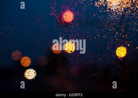 Raindrops on a car window Stock Photo
