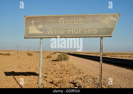 Sign Desert Horses of Garub, Garub wild horses, near Aus, Karas Region, Namibia Stock Photo