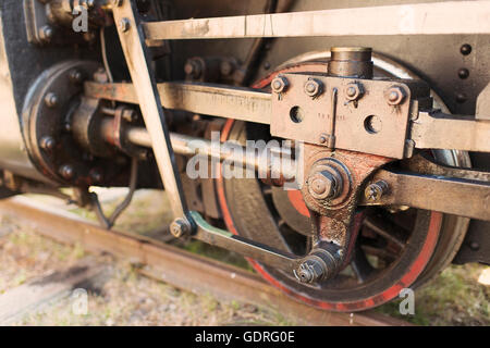 Close up of wheel on old steam train locomotive, Sweden Stock Photo