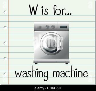 Flashcard letter W is for washing machine illustration Stock Vector