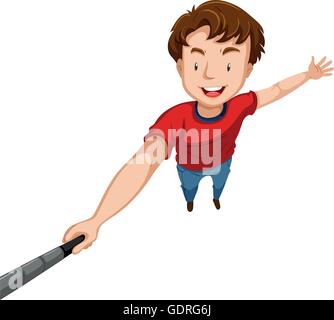 Man in red shirt holding stick illustration Stock Vector