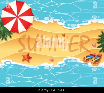 Summer theme background wtih beach and sea illustration Stock Vector