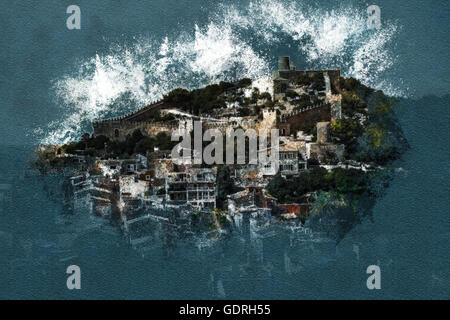 Capdepera castle on green hill in Mallorca Stock Photo