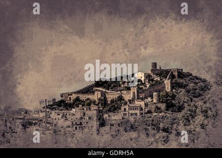 Capdepera castle on green hill in Mallorca Stock Photo