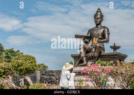 Monument of King Ramkhamhaeng the Great, whom invented the Thai alphabet, Sukhothai Historical Park, Thailand Stock Photo