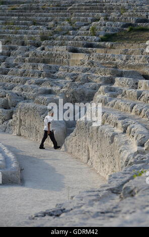 the theatro Greco near the town of Siracusa in Sicily in south Italy in Europe. Stock Photo