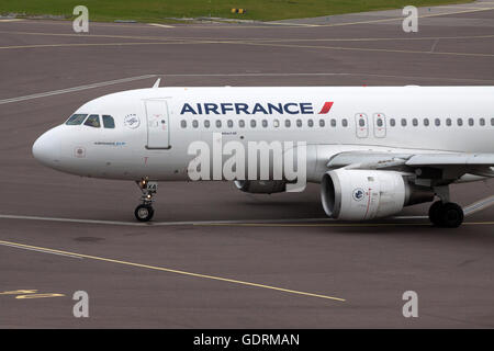 AMSTERDAM,HOLLAND - FEBRUARY 23, 2014 Front of a just arrived white air france passenger plane on shiphol airport Stock Photo