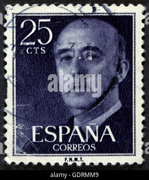 SPAIN - CIRCA 1949: Stamp printed in Spain showing a portrait of General Francisco Franco 1892-1975 , series 'Francisco Franco', Stock Photo