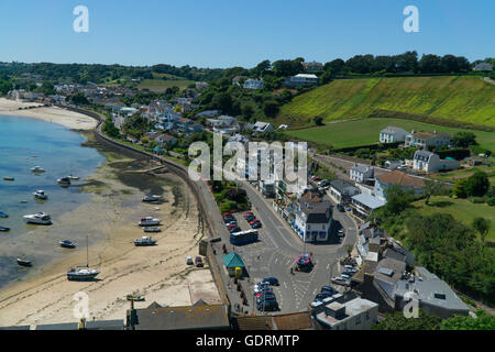 Elevated view from Mont Orgueil Castle overlooking the area of Gorey,Jersey,Channel Islands Stock Photo