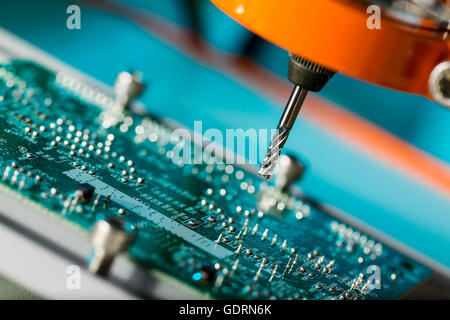 PCB Processing on CNC machine Stock Photo